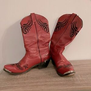 Red Leather Santa Fe Boot Company Cowboy Boots